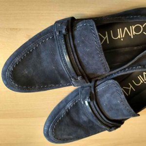 navy blue suede Calvin Klein loafers